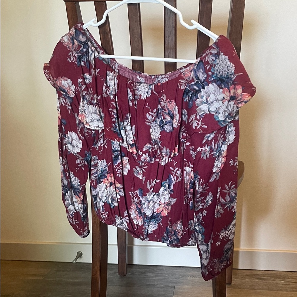 Floral Off-Shoulder Blouse in Burgundy